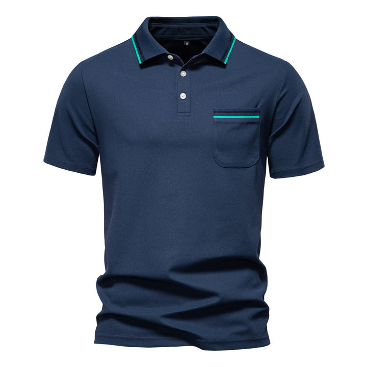 Men's modern polo shirt with patch chest pocket and contrasting trim on the polo collar StylebySassy