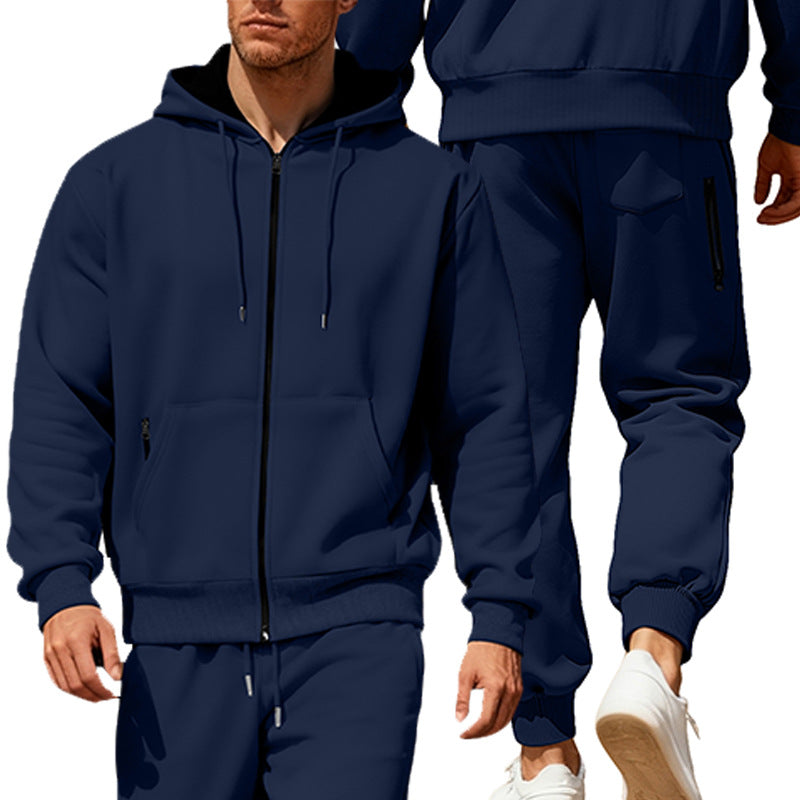 Men's hooded sweatshirt set with full zipper, kangaroo pocket, and tapered joggers with zip pockets StylebySassy