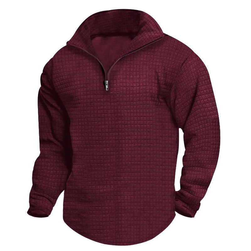 Men's padded thermal half-zip with waffle texture, brushed lining, and rounded hem StylebySassy
