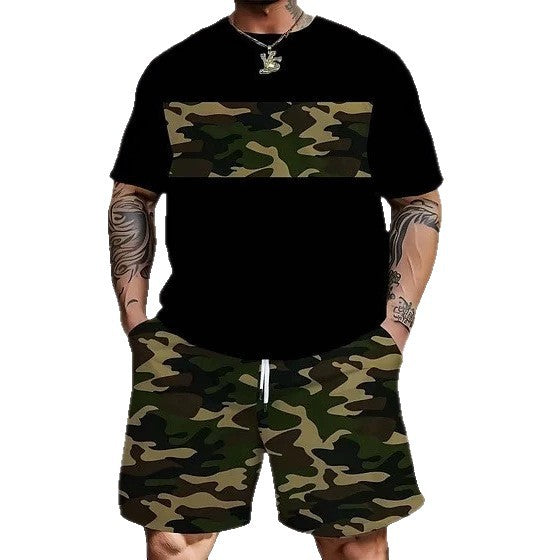 Men's casual leisure two-piece set with large smiley sunglasses print StylebySassy