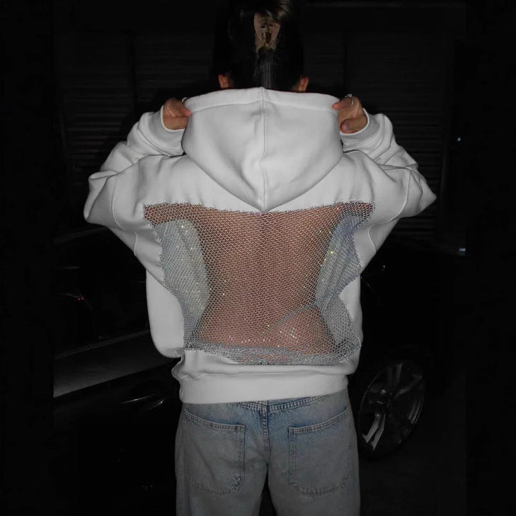 Women's hooded sweatshirt with transparent embroidered back section StylebySassy