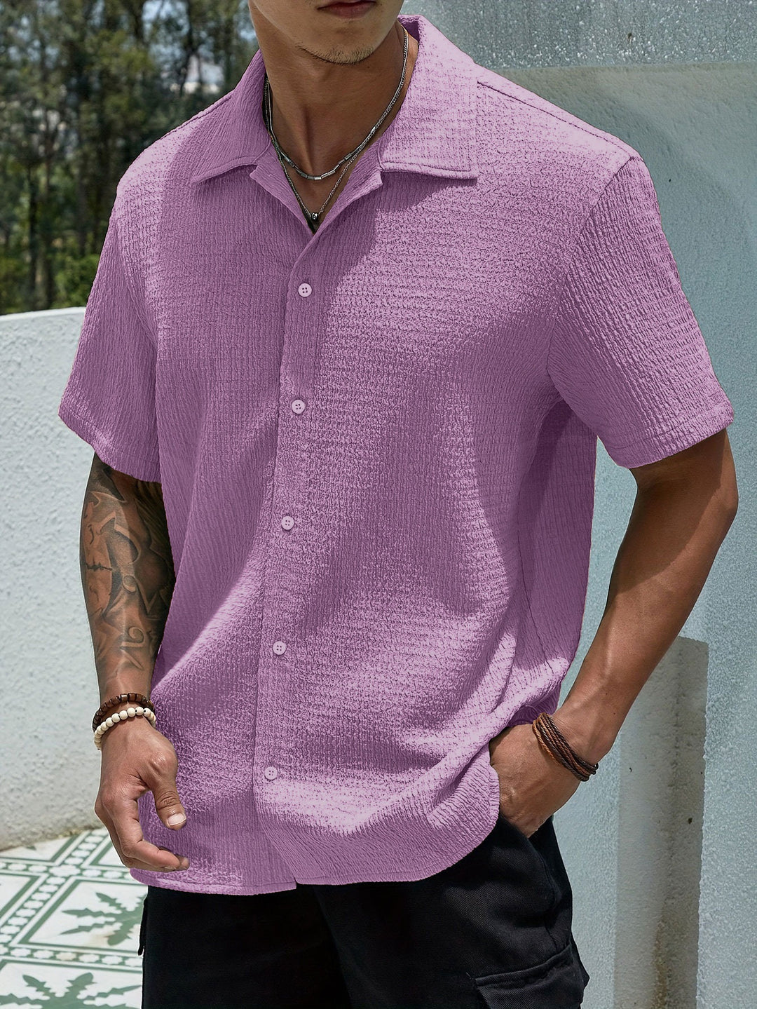 Men's casually cut shirt made of crinkled cotton blend with Kent collar StylebySassy