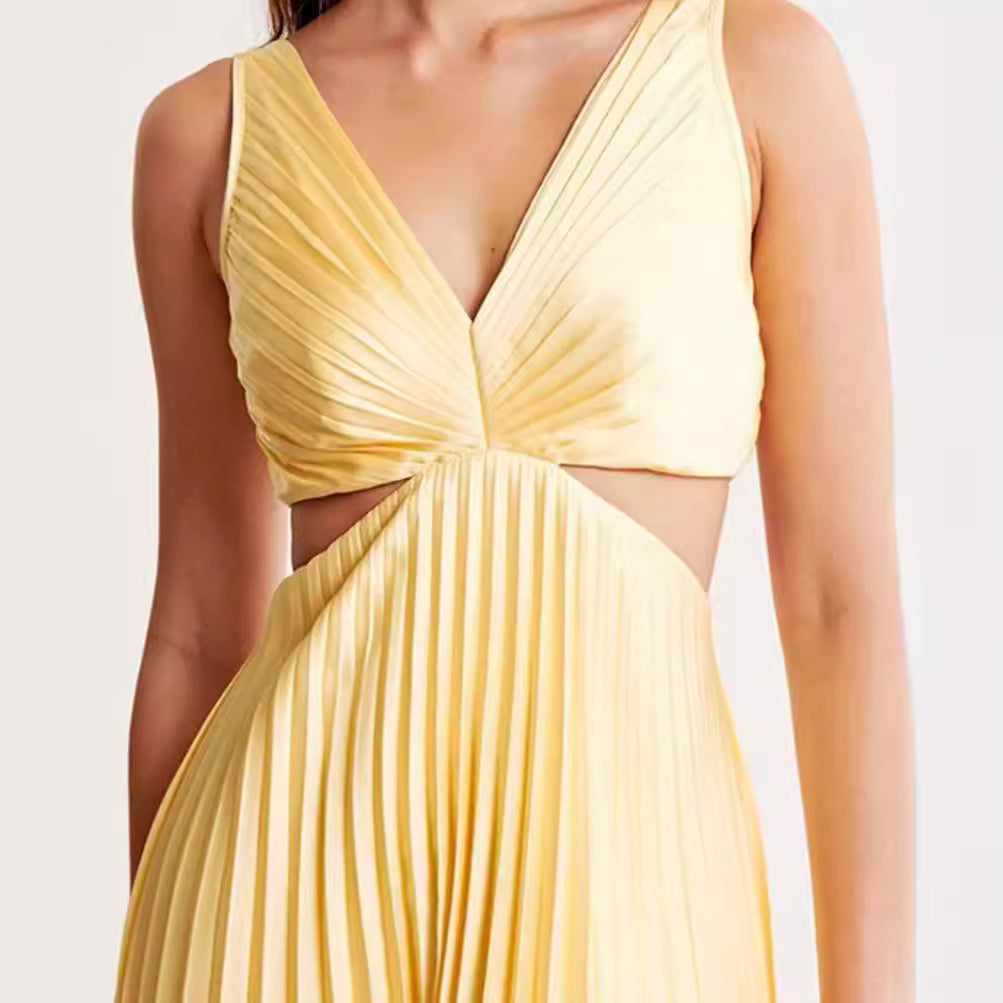 Women's pleated midi dress with twisted bustier section and side cut-outs StylebySassy