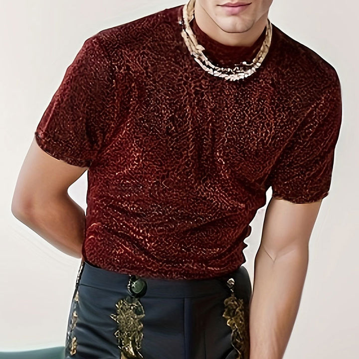 Women shimmering short-sleeve shirt with high round neckline and textured animal print look StylebySassy