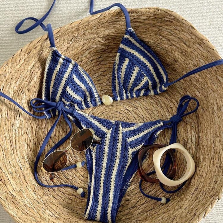Ladies Hand-Crocheted Bikini with Maritime Stripe Pattern StylebySassy