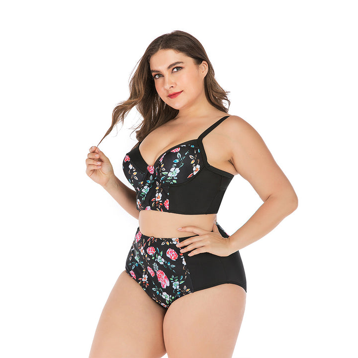 Women's High-Waisted Bikini Set with Floral Top and Supportive Cut StylebySassy