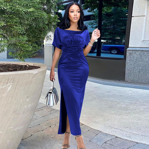 Women's Elegant Maxi Dress with Sophisticated Draping and High Slit StylebySassy