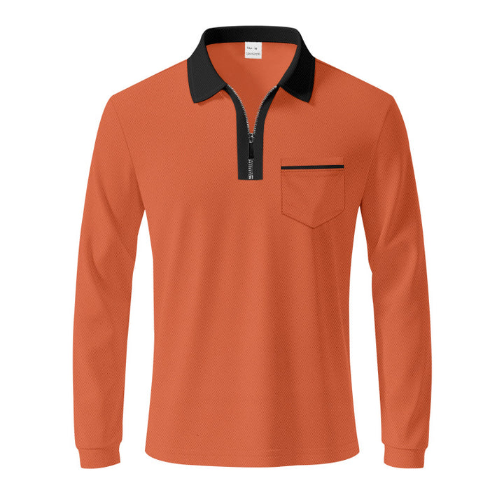Men's long-sleeved polo with half zip, patch chest pocket, and fine structure jersey quality StylebySassy