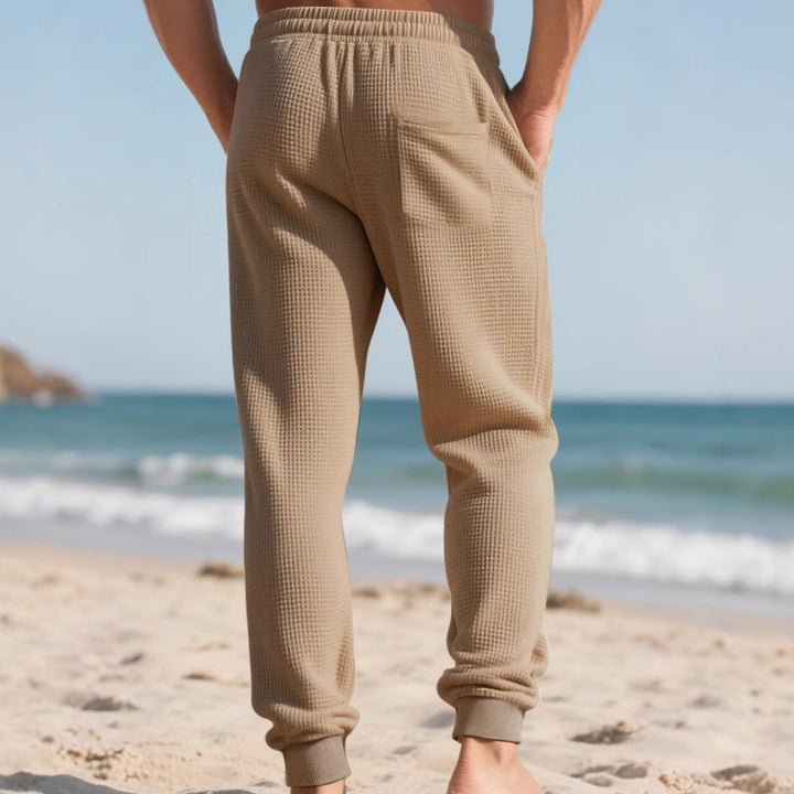 Men's waffle texture lounge pants with elastic waistband drawstring and side pockets StylebySassy