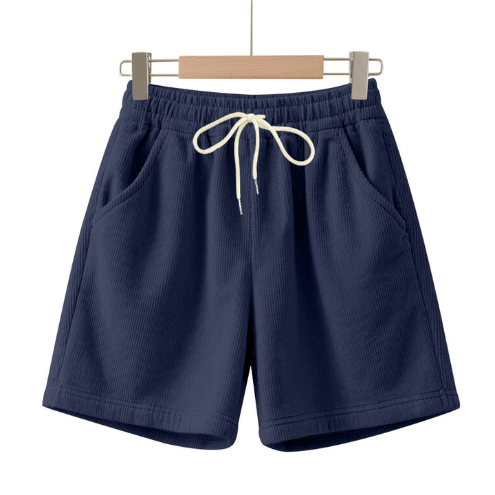 Men's ribbed jersey shorts with elastic waistband, decorative drawstring, and side slant pockets StylebySassy