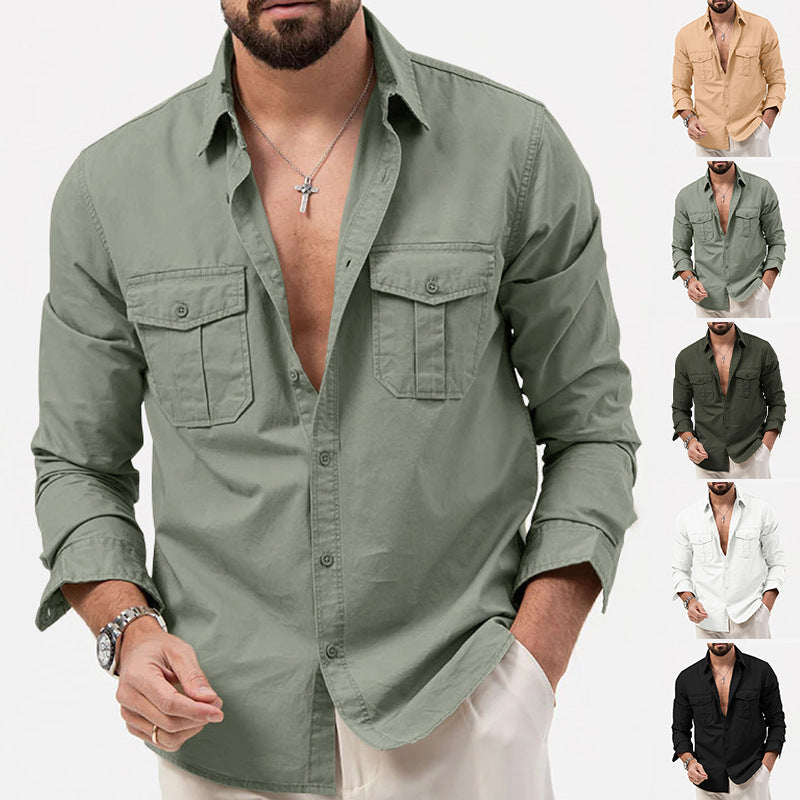 Men's nan legeres cotton twill shirt with patch breast pockets and kent collar StylebySassy