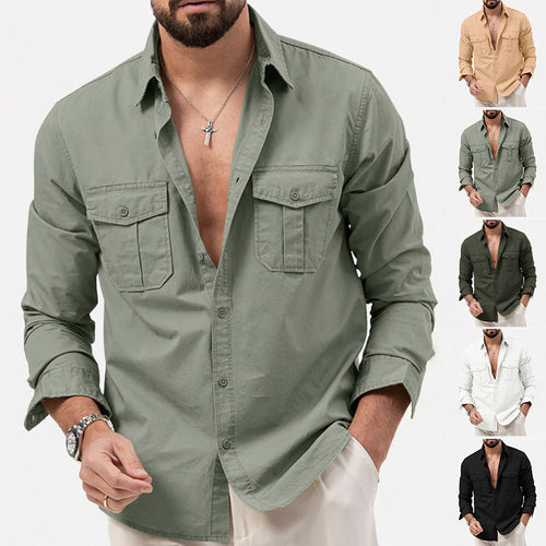 Men's nan legeres cotton twill shirt with patch breast pockets and kent collar StylebySassy
