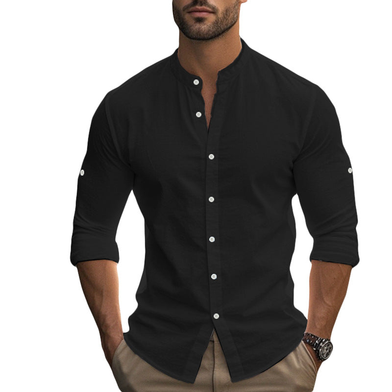 Men's tailored shirt in Nehru style with rollable sleeves and slim fit StylebySassy
