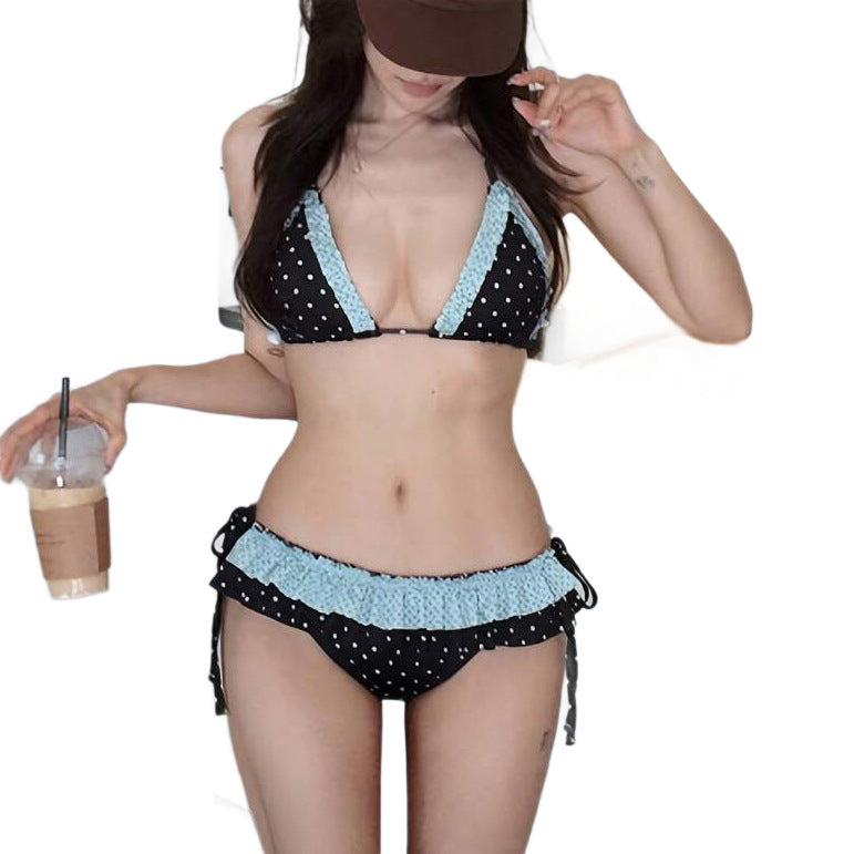Women's Triangle Bikini with Ruffles and Decorative Design StylebySassy