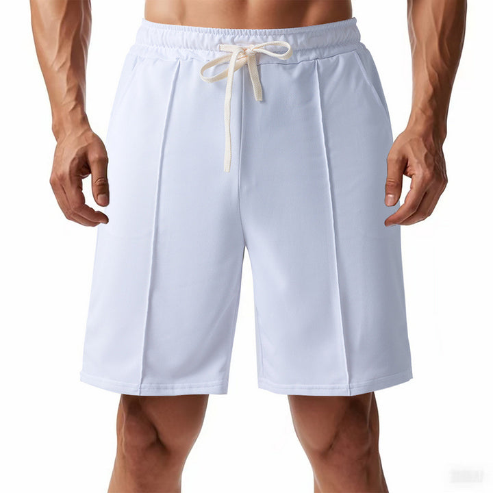 Men's knee-length relaxed Bermuda shorts with flat crease, elastic drawstring waistband and side pockets StylebySassy