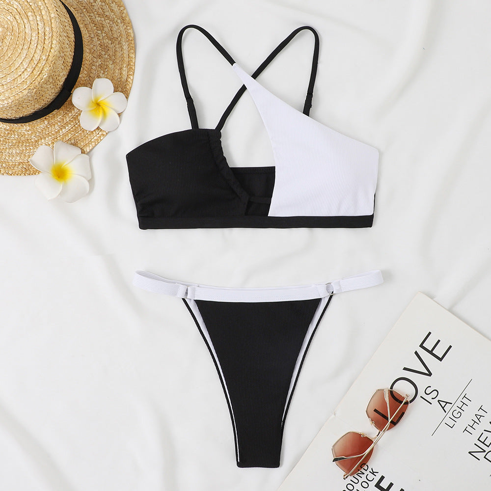 Women Two-Piece Bikini Set with Asymmetrical Design StylebySassy