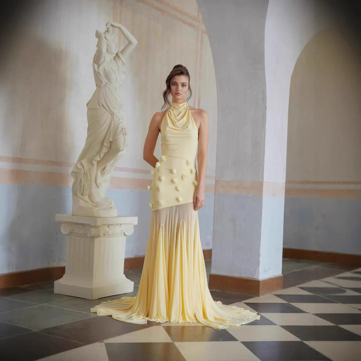 Women Elegant Maxi Dress with Flowing Draping
