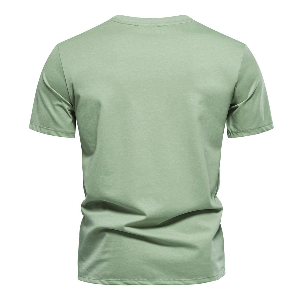 Men's round neck shirt made of cotton blend with geometric laser perforation and straight cut StylebySassy