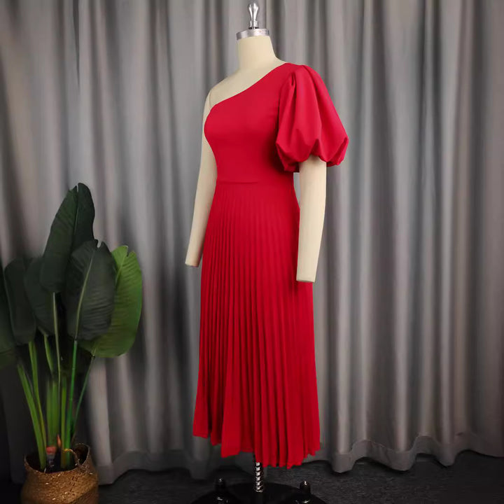 Women One-Sided Maxi Dress with Pleat Details StylebySassy