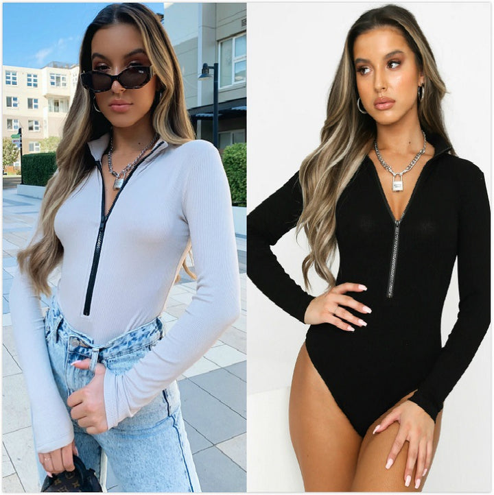 Women Long-sleeved Body with Continuous Zipper StylebySassy
