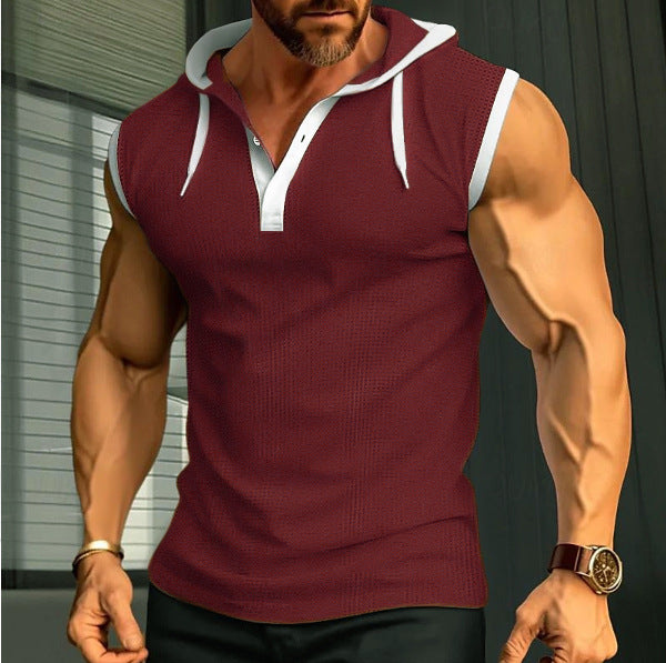 Men's sleeveless hooded sports shirt with mesh structure and V-neck StylebySassy