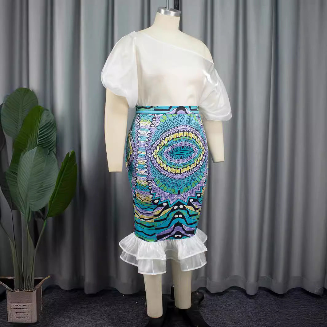 Women Elegant Dress with Asymmetric Design and Colorful Print StylebySassy