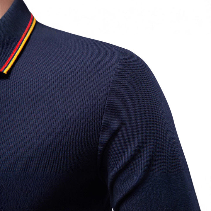 Men's tailored long-sleeve polo made of fine cotton pique with concealed button placket and ribbed cuffs StylebySassy