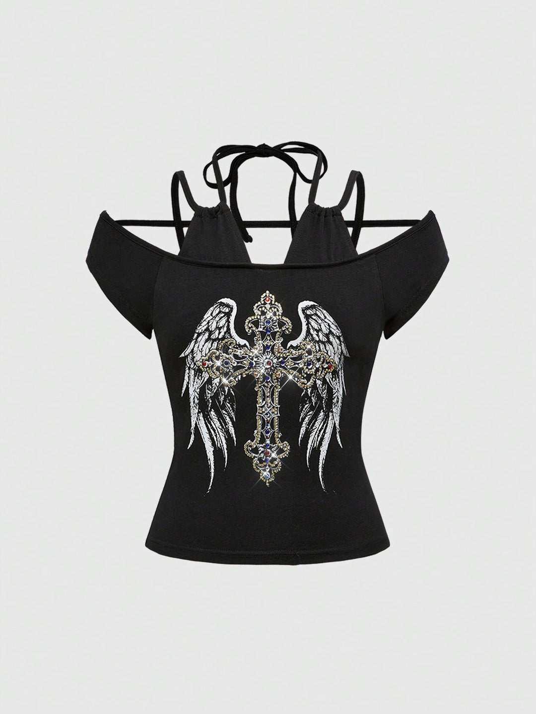 Women Off-Shoulder Top with Sparkling Cross Design StylebySassy