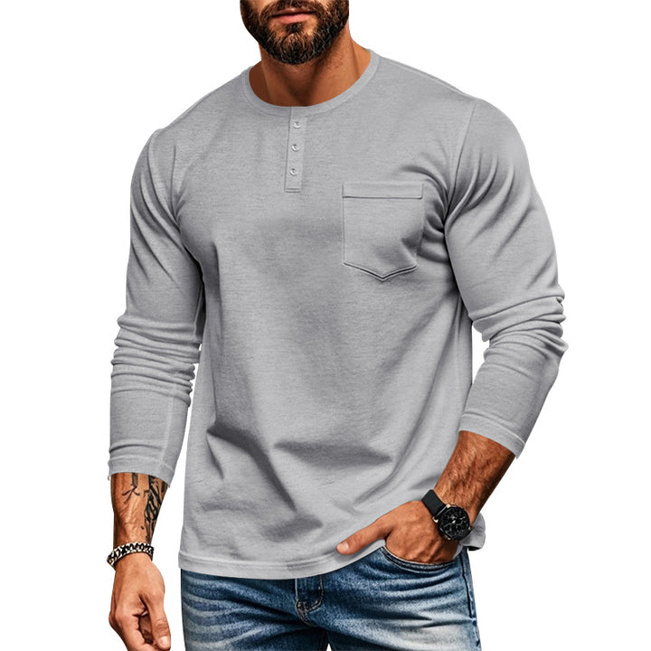 Men's slim long-sleeve button shirt with short button placket and chest pocket StylebySassy