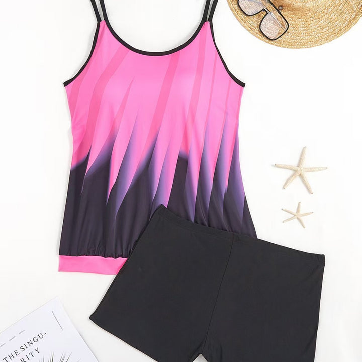 Women's sporty tankini set with colorful top and comfortable shorts StylebySassy