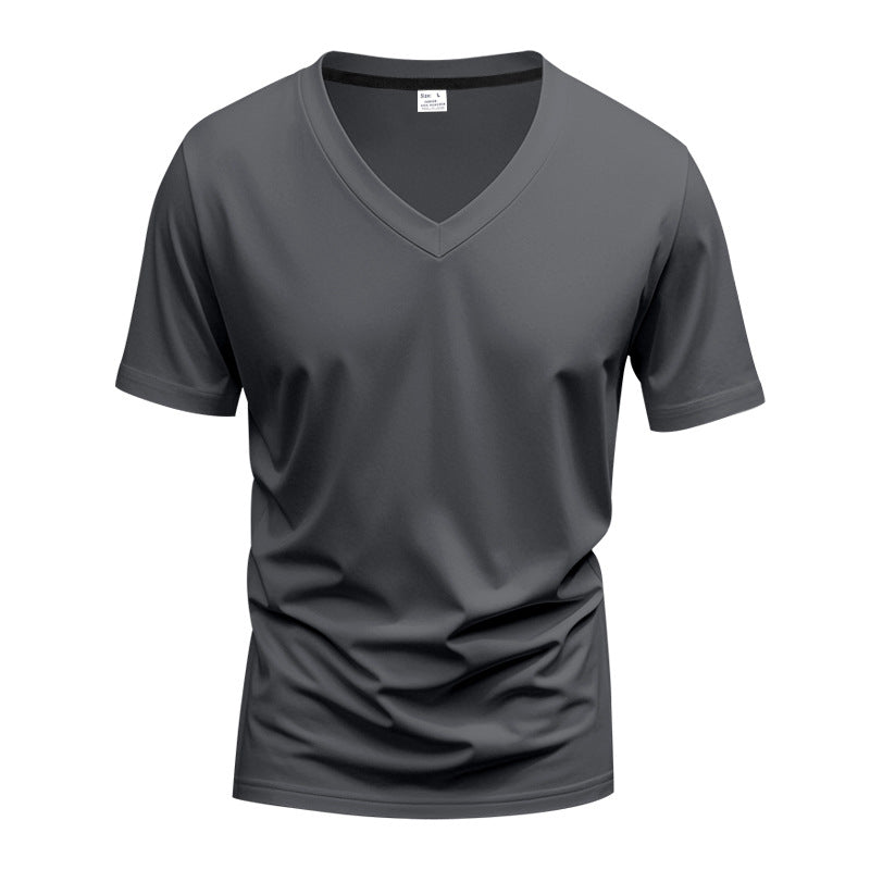 Men's classic V-neck T-shirt made of fine cotton jersey with reinforced neckband and double stitching StylebySassy