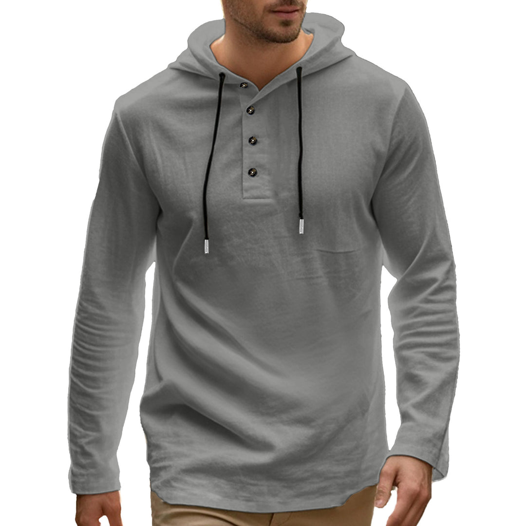 Men's casual hoodie in Henley style with button placket and adjustable drawstring StylebySassy