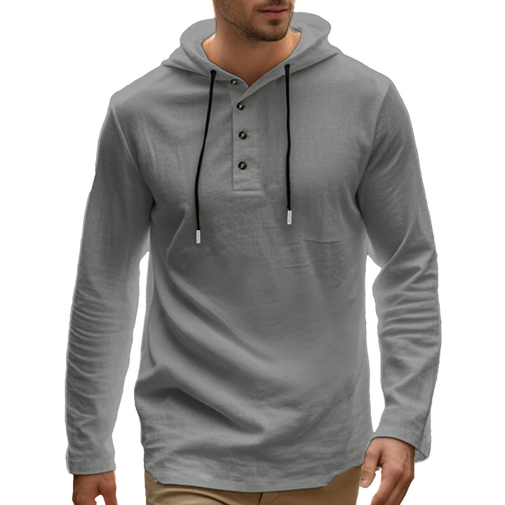 Men's casual hoodie in Henley style with button placket and adjustable drawstring StylebySassy