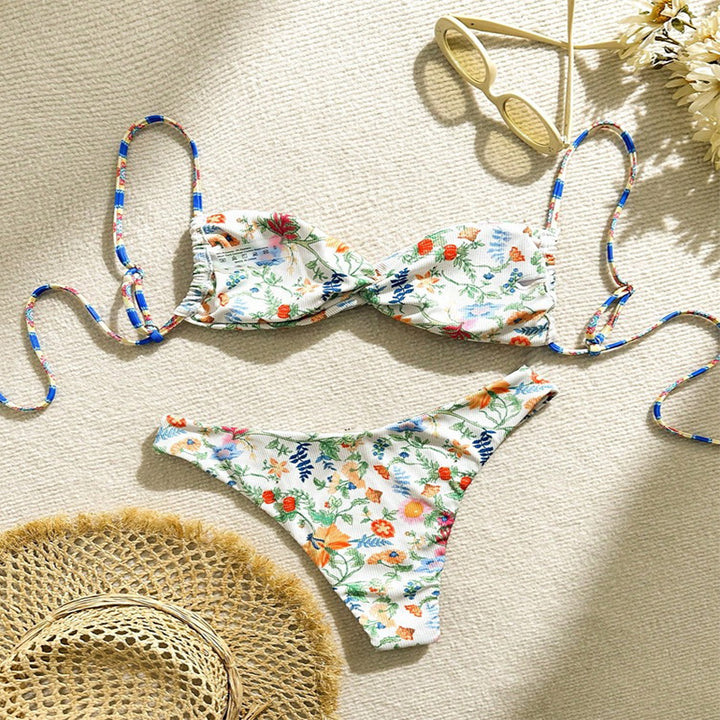Women’s floral padded bikini with removable push-up and adjustable ties StylebySassy