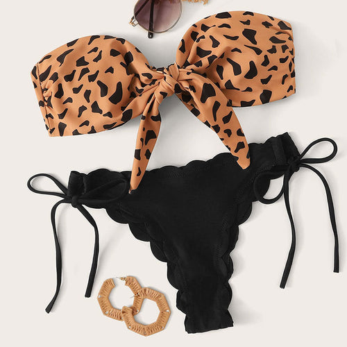 Women's bandeau bikini set with fashionable animal print and adjustable straps StylebySassy