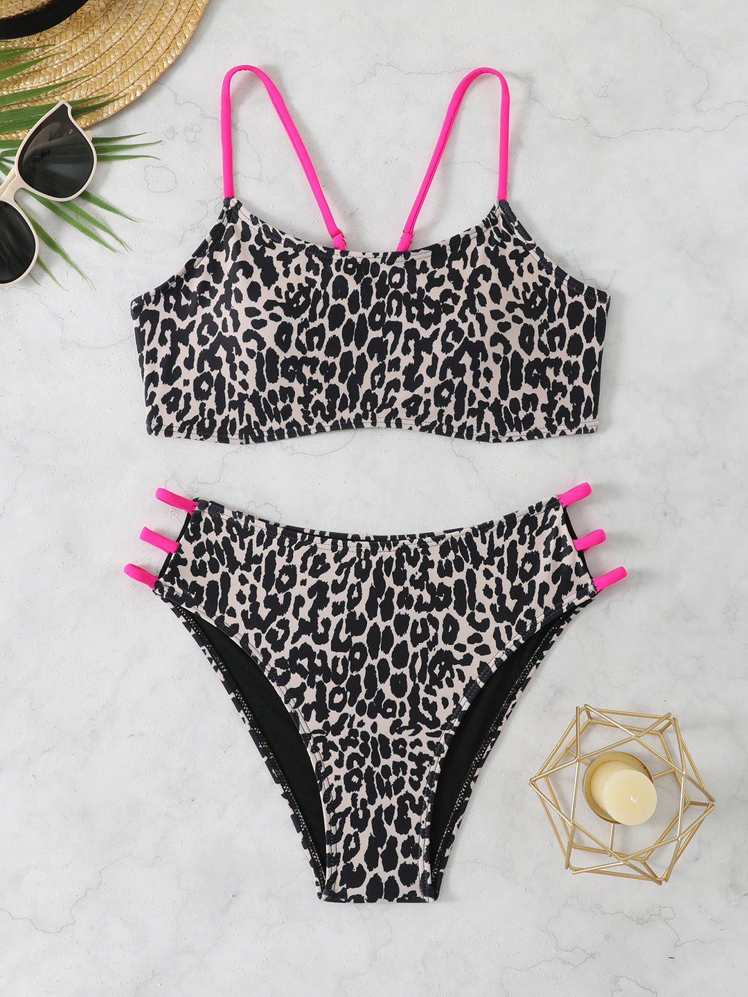 Women's Leopard Print Bikini Set with Sporty Details StylebySassy