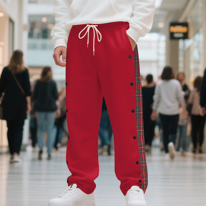 Men's oversized jogging pants with button placket and checkered side stripe StylebySassy