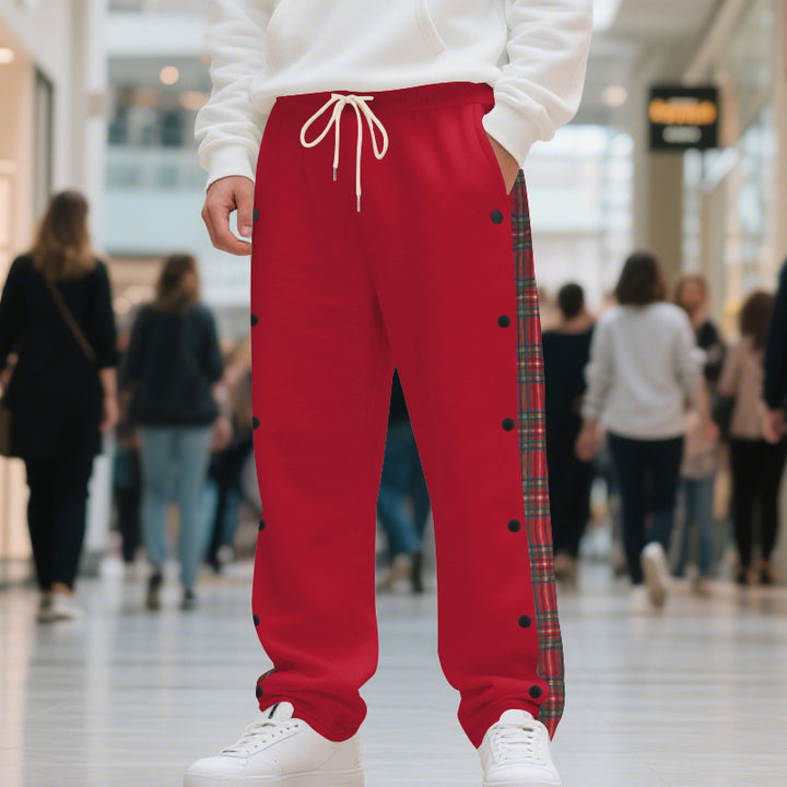 Men's oversized jogging pants with button placket and checkered side stripe StylebySassy
