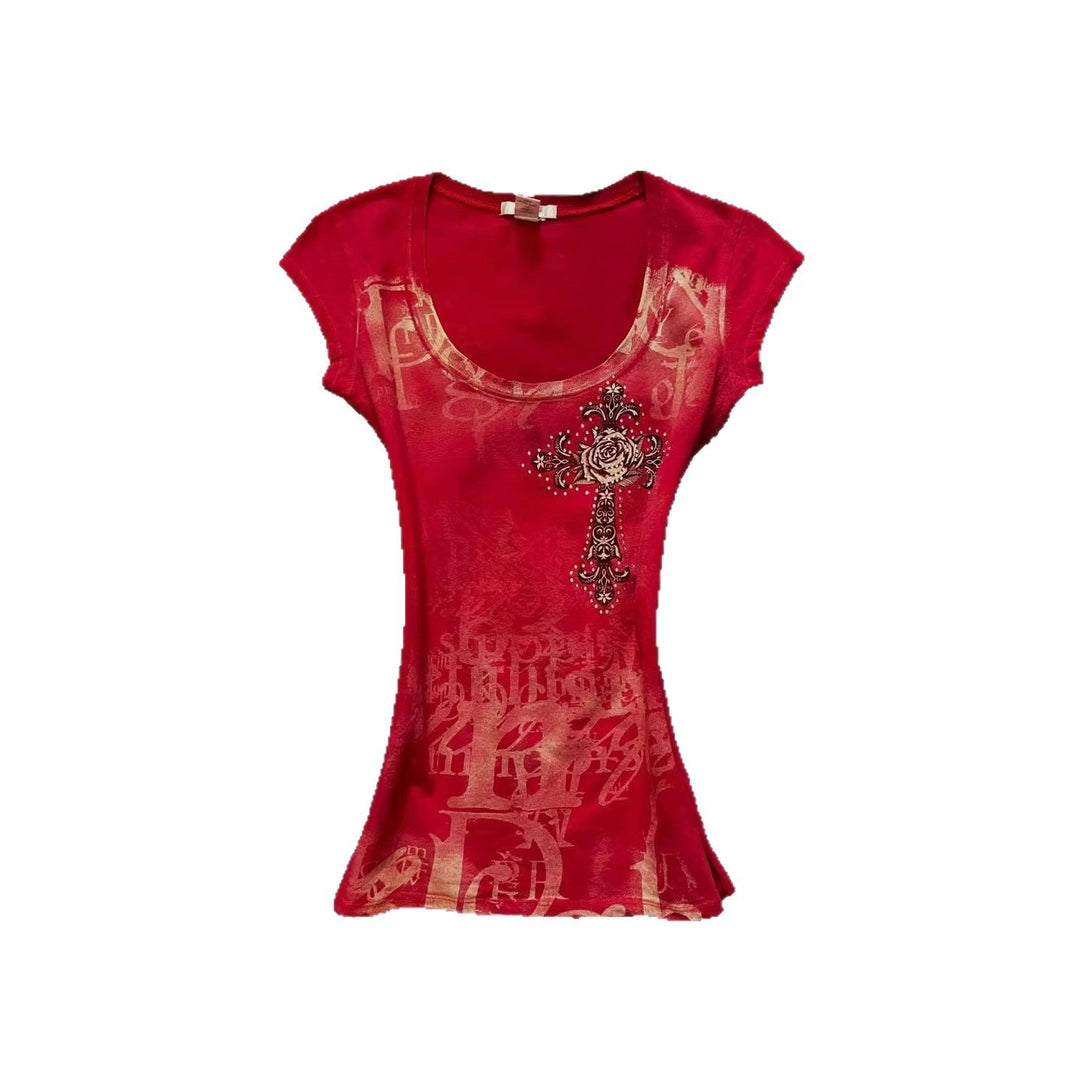 Women's fashionable T-shirt with unique cross design StylebySassy