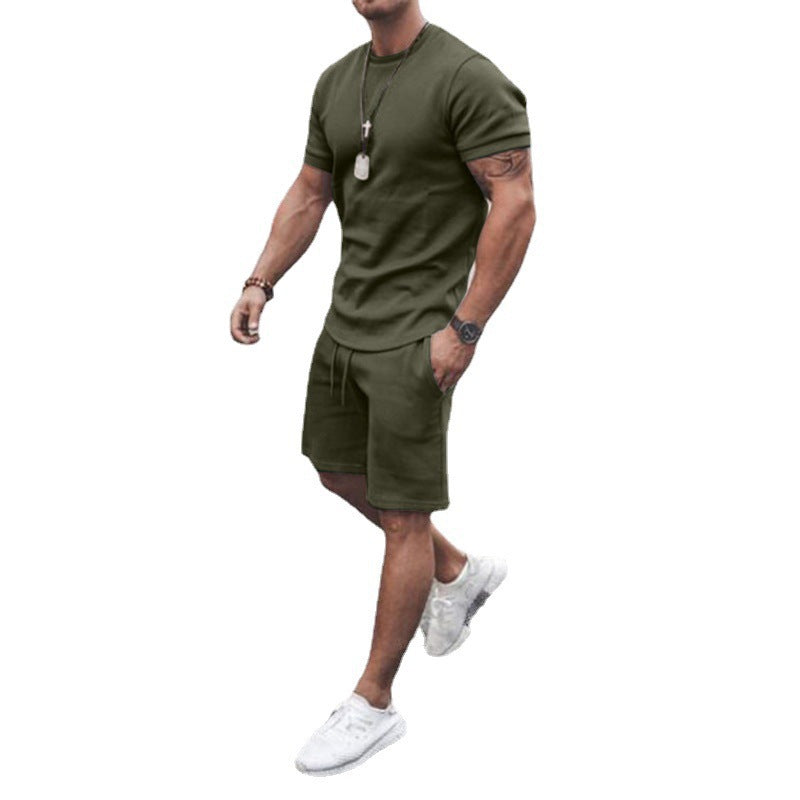 Men's fitted short sleeve shirt with reinforced shoulder seam and elastic drawstring bermuda made of stretch jersey StylebySassy