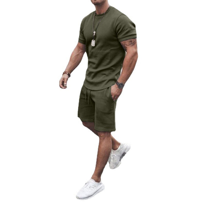 Men's fitted short sleeve shirt with reinforced shoulder seam and elastic drawstring bermuda made of stretch jersey StylebySassy
