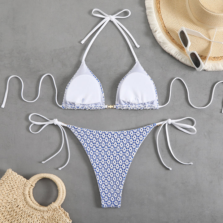 Women's triangle bikini set with adjustable straps and elegant pattern mix StylebySassy