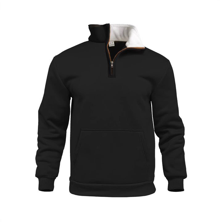 Men's comfort half-zip sweat with high fleece collar, kangaroo pocket and shape-stable ribbed hem StylebySassy