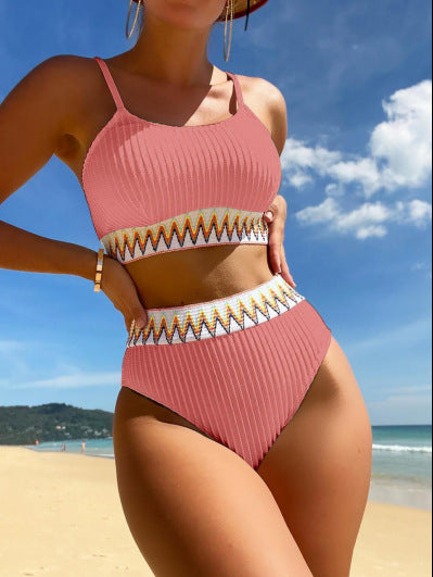 Women's High-Waisted Bikini Set with Refined Decorative Details StylebySassy