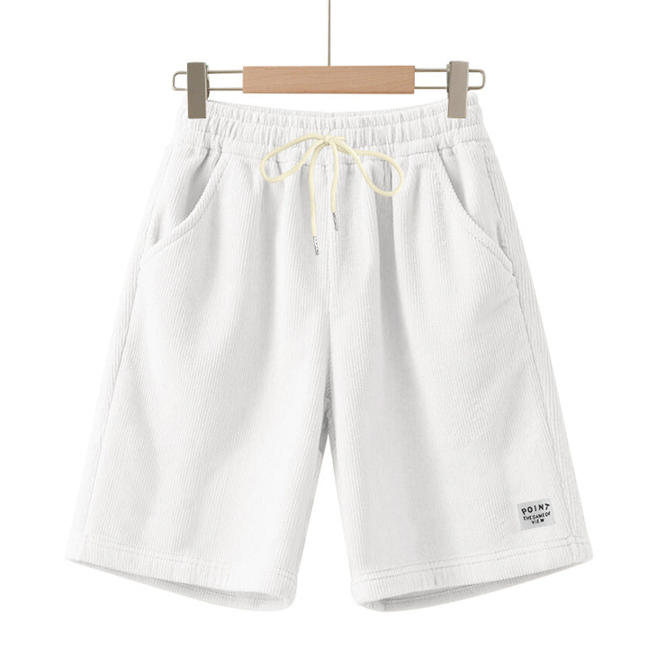 Men's knee-length lounge shorts in ribbed structure jersey with elastic drawstring waistband and patch pockets StylebySassy