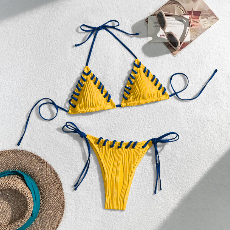 Women's triangle bikini with contrasting lacing details StylebySassy