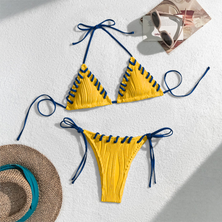 Women's triangle bikini with contrasting lacing details StylebySassy