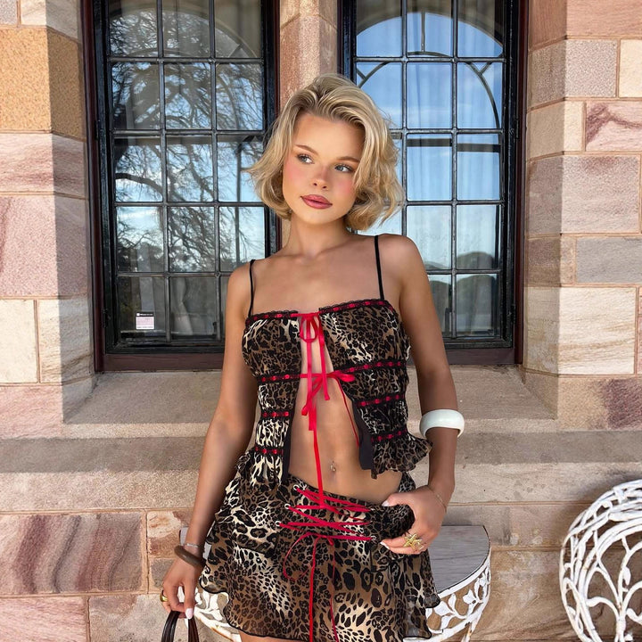 Women Playful Leo Mini Dress with Ruffles and Lacing Details StylebySassy