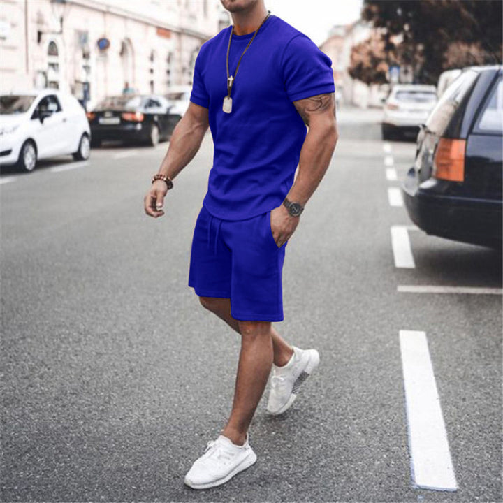 Men's fitted short sleeve shirt with reinforced shoulder seam and elastic drawstring bermuda made of stretch jersey StylebySassy