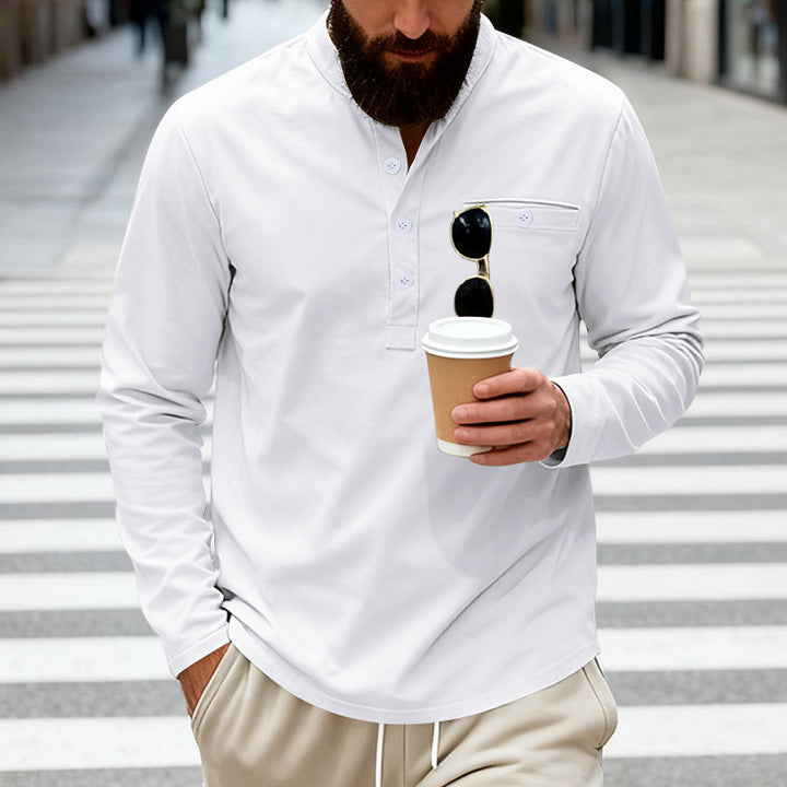 Men's casual long-sleeve Henley shirt made of cotton blend with chest pocket StylebySassy